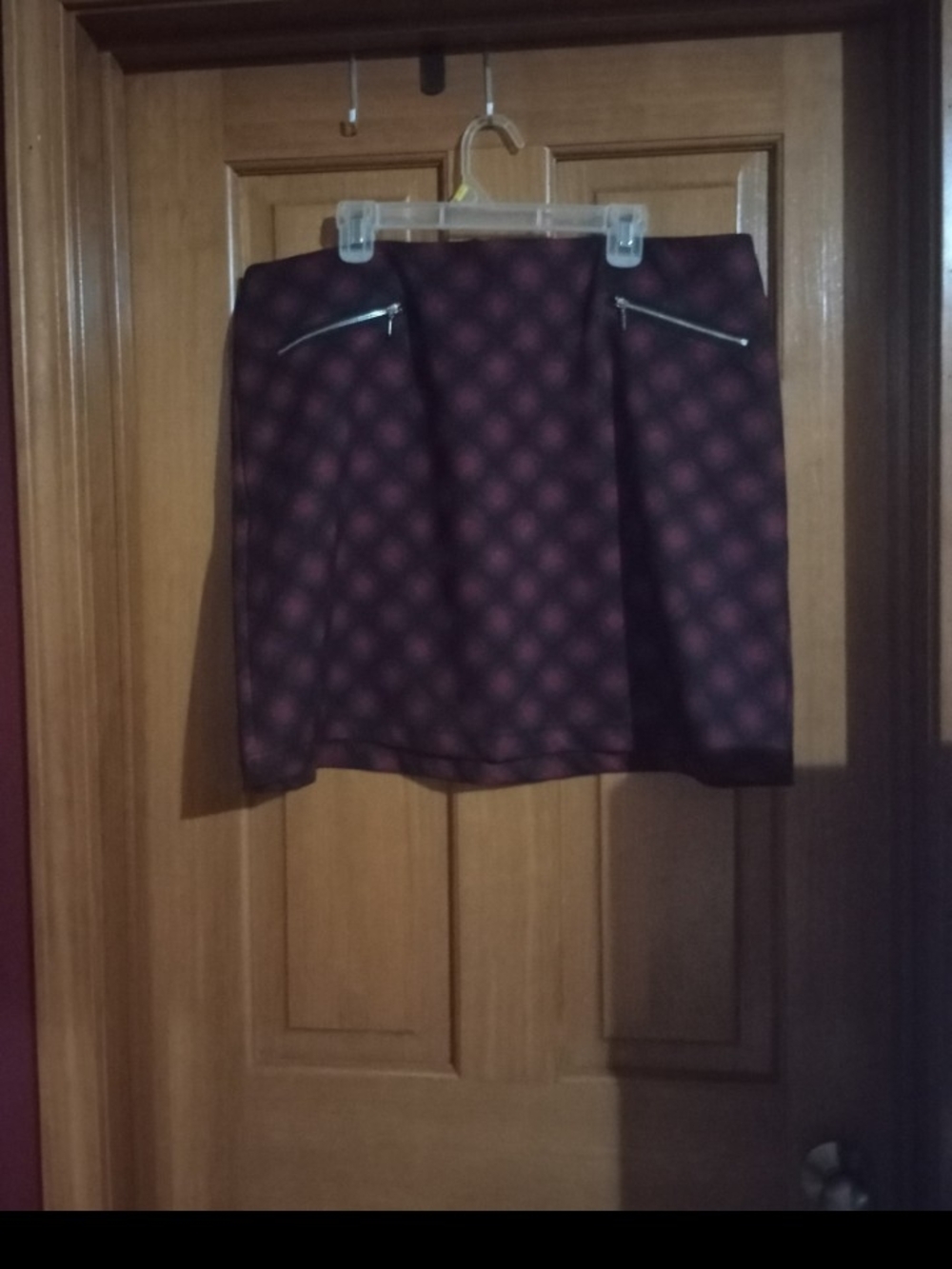 Maurices Burgundy Patterned Mini Skirt with Silver Zippers
